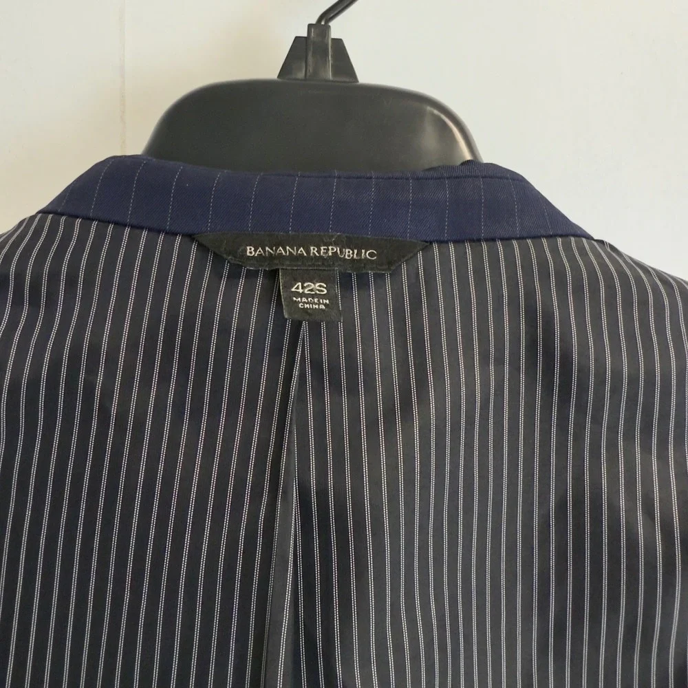 Banana Republic Mens‎ 42S Navy Blue Pinstripe Marzotto Super 130s Wool Blazer